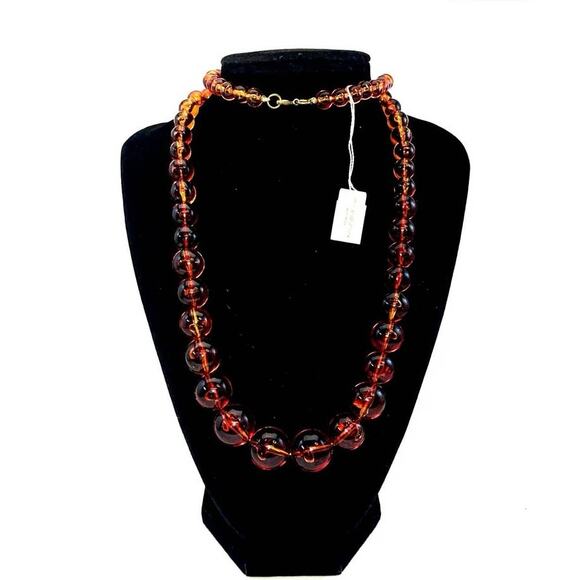 Necklace Saks Fifth Avenue Acrylic Beaded Art Deco Bead Graduated Marbleized B#8 - Picture 3 of 13